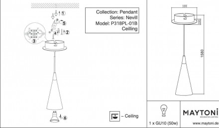 Подвесной светильник Maytoni Nevill P318PL-01B
