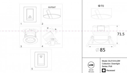 Встраиваемый светодиодный светильник Maytoni Phill DL013-6-L9W