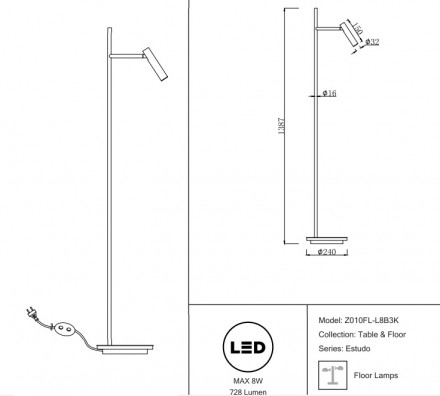 Торшер Maytoni Estudo Z010FL-L8W3K
