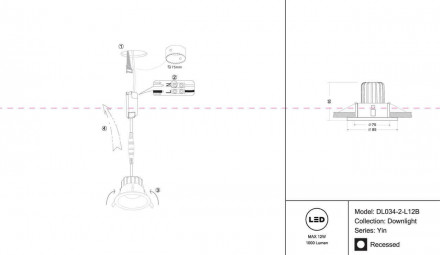 Встраиваемый светодиодный светильник Maytoni Yin DL034-2-L12B