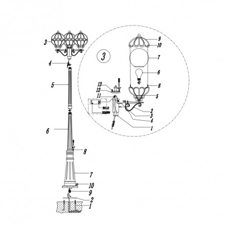 Садово-парковый светильник Maytoni Via O023FL-03G